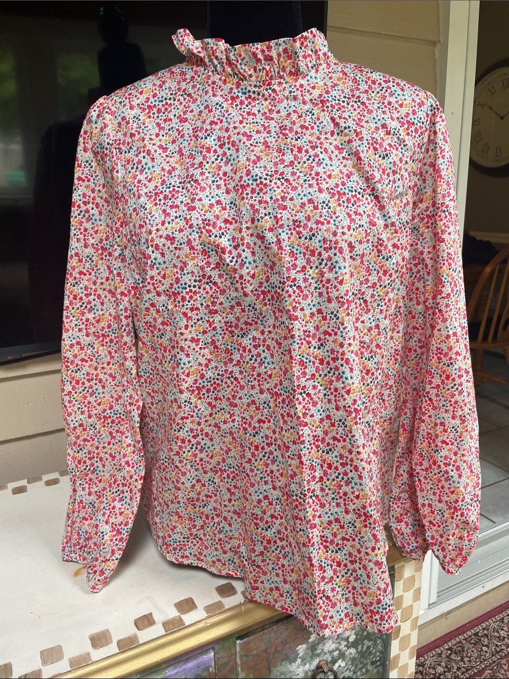 J. Crew Liberty Phoebe Floral Ruffle Neck Blouse